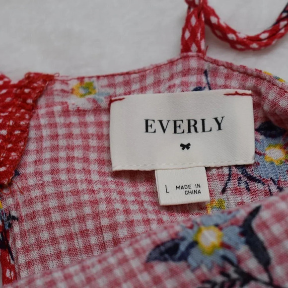 Everly Gingham Crop Tank Top Sz L Floral Back Tie Boho Cottagecore - Picture 9 of 12